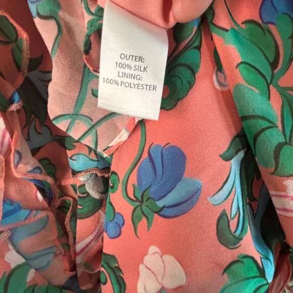 Saloni Shirt Dress Tilly 100% Silk Pink Floral Button Up Ruffle Sleeveless SZ4 - Picture 12 of 13